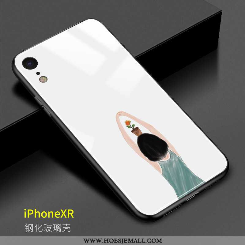 Hoesje iPhone Xr Mooie Glas Mobiele Telefoon Wit Zonnebloem Kunst Witte