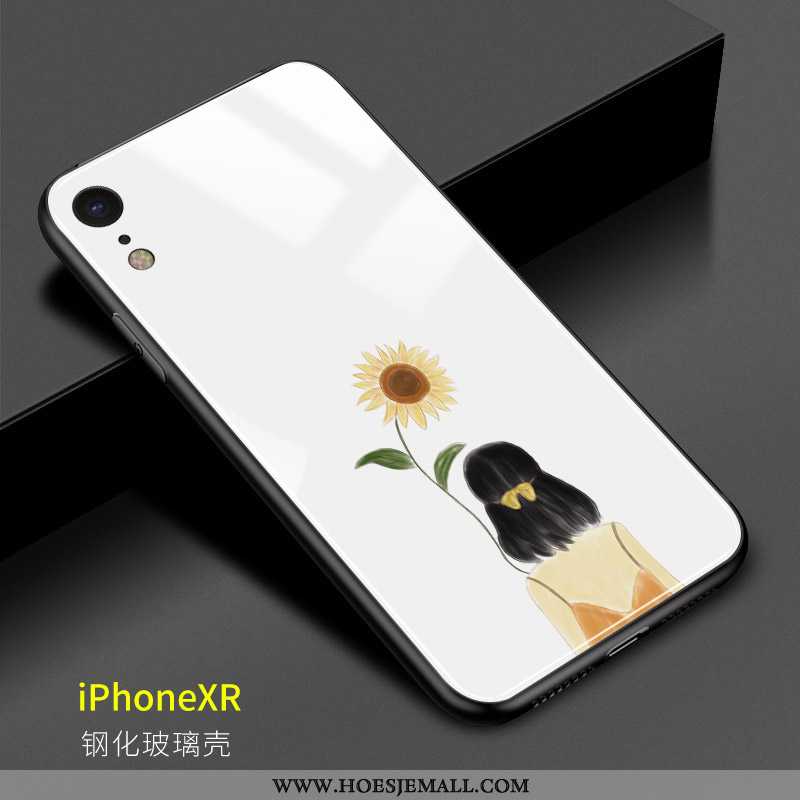 Hoesje iPhone Xr Mooie Glas Mobiele Telefoon Wit Zonnebloem Kunst Witte