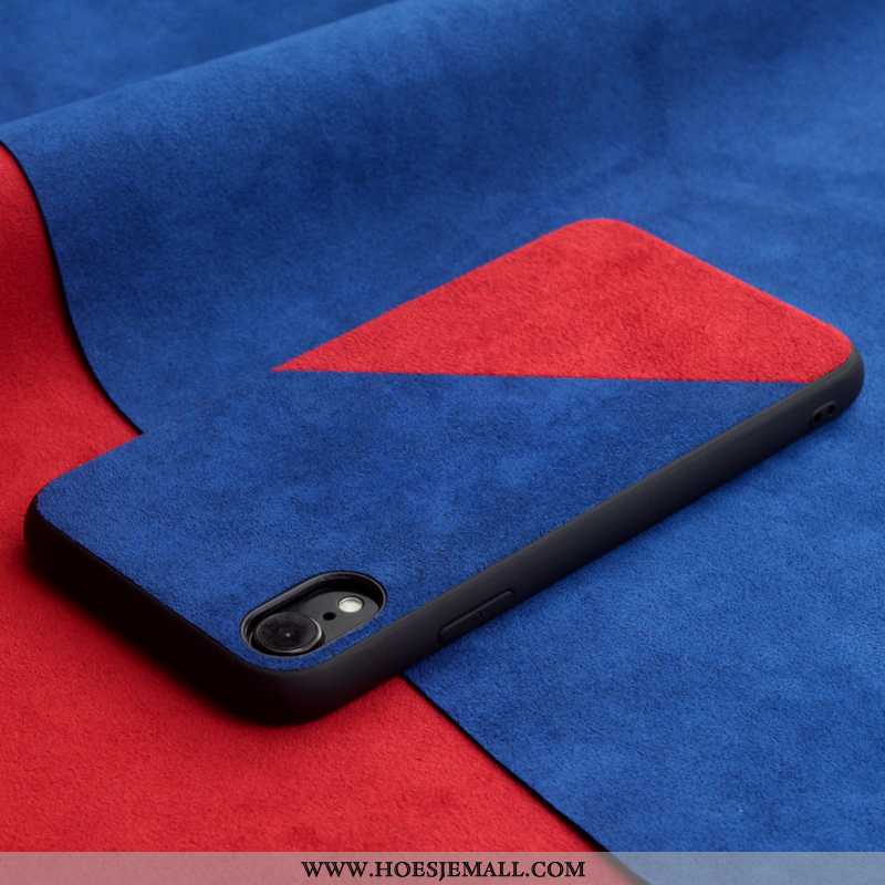Hoesje iPhone Xr Suede Bescherming Anti-fall Leren All Inclusive Mobiele Telefoon Hoes Blauwe