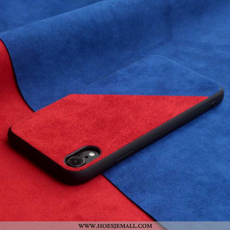 Hoesje iPhone Xr Suede Bescherming Anti-fall Leren All Inclusive Mobiele Telefoon Hoes Blauwe