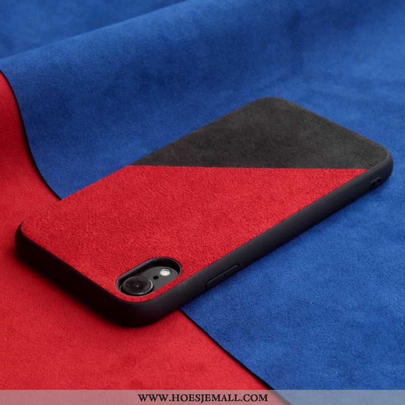 Hoesje iPhone Xr Suede Bescherming Anti-fall Leren All Inclusive Mobiele Telefoon Hoes Blauwe