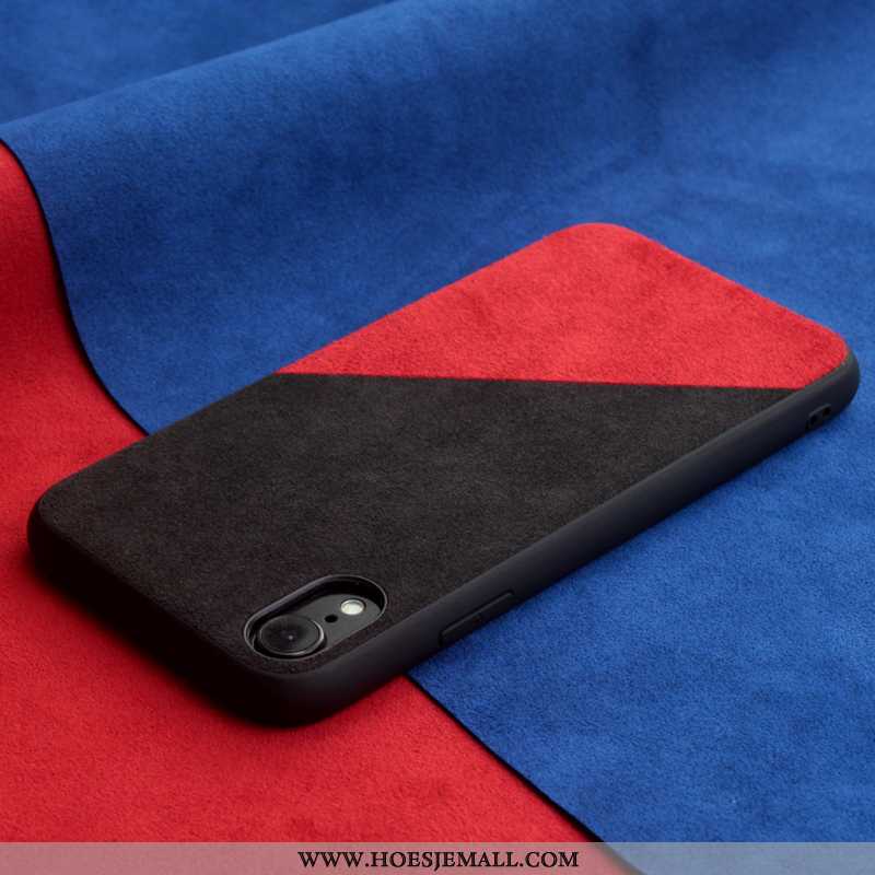 Hoesje iPhone Xr Suede Bescherming Anti-fall Leren All Inclusive Mobiele Telefoon Hoes Blauwe