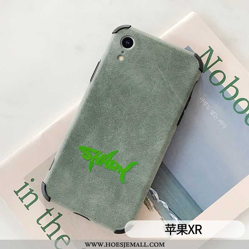 Hoesje iPhone Xr Dun Zacht Eenvoudige Mobiele Telefoon Pluche Suede Anti-fall Groen