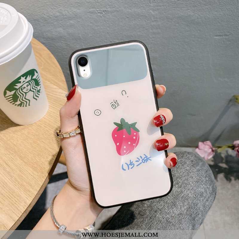 Hoes iPhone Xr Siliconen Glas Bloemen Anti-fall Roze All Inclusive Hoesje