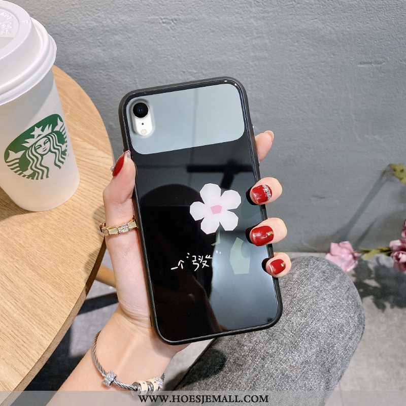 Hoes iPhone Xr Siliconen Glas Bloemen Anti-fall Roze All Inclusive Hoesje