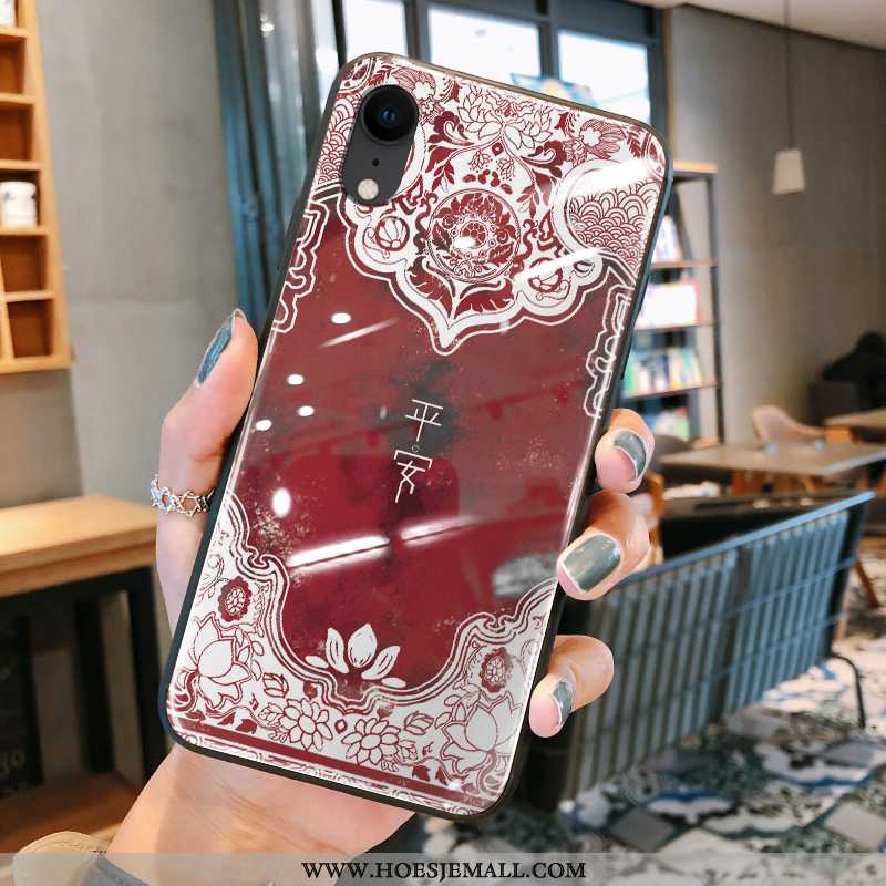 Hoesje iPhone Xr Siliconen Glas Chinese Stijl Lovers Totem All Inclusive Anti-fall Rood