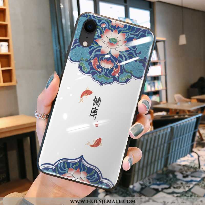 Hoesje iPhone Xr Siliconen Glas Chinese Stijl Lovers Totem All Inclusive Anti-fall Rood