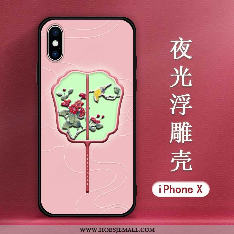 Hoesje iPhone Xs Max Bescherming Reliëf Elegante Trend Leer Anti-fall Patroon Groen