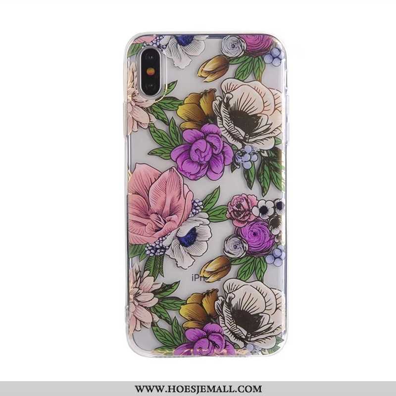 Hoesje iPhone Xs Max Zacht Doorzichtig Purper Bloemen Mobiele Telefoon Mooi