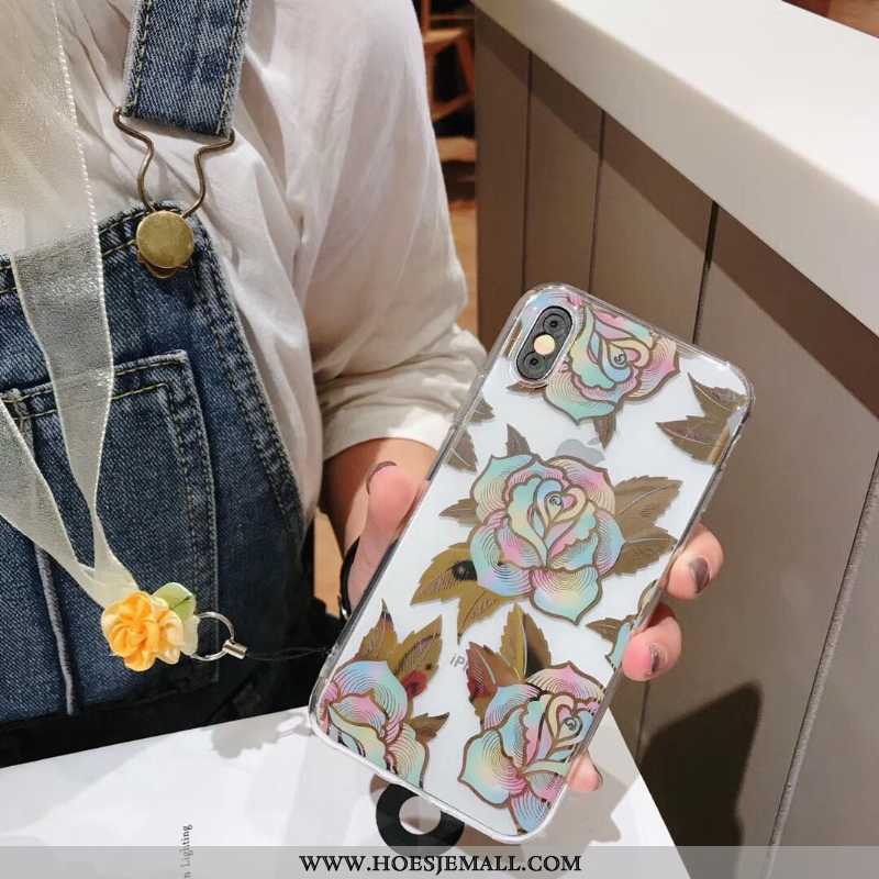 Hoesje iPhone Xs Max Zacht Doorzichtig Purper Bloemen Mobiele Telefoon Mooi