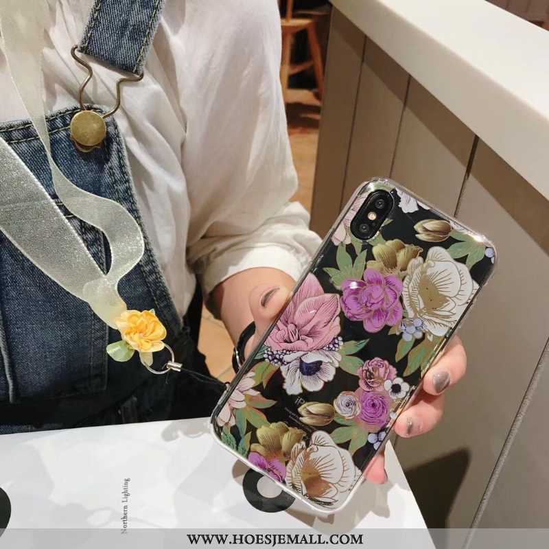 Hoesje iPhone Xs Max Zacht Doorzichtig Purper Bloemen Mobiele Telefoon Mooi