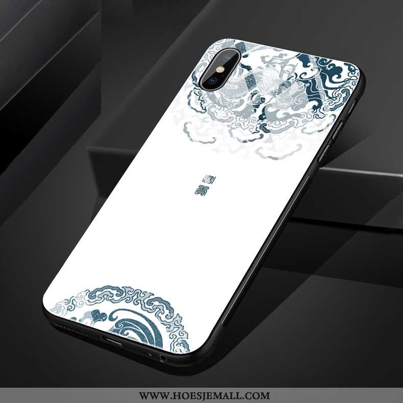 Hoes iPhone Xs Max Glas Zacht Kunst Bloemen Eenvoudige Mobiele Telefoon Hoesje Blauwe