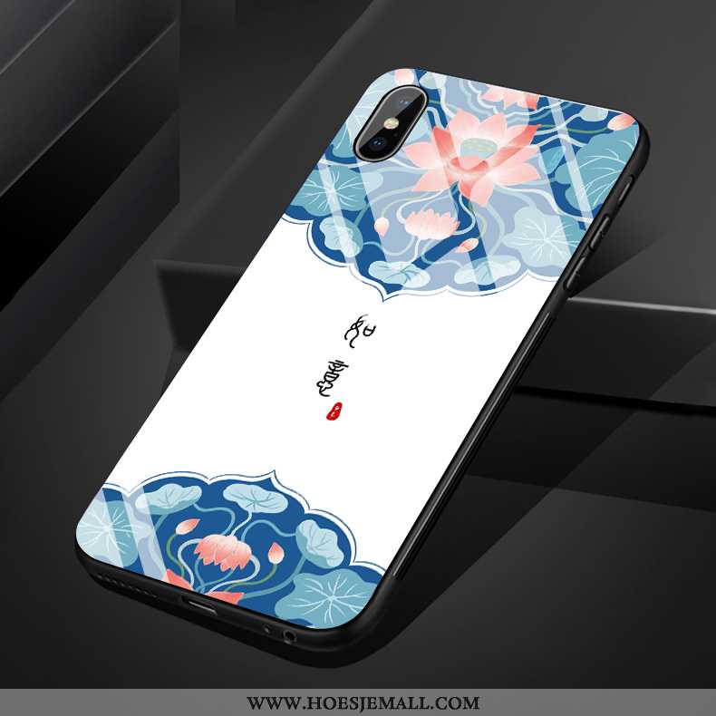 Hoes iPhone Xs Max Glas Zacht Kunst Bloemen Eenvoudige Mobiele Telefoon Hoesje Blauwe