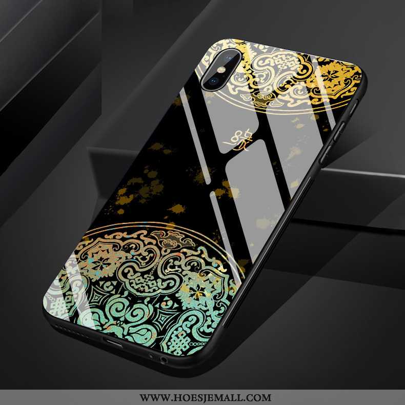 Hoes iPhone Xs Max Glas Zacht Kunst Bloemen Eenvoudige Mobiele Telefoon Hoesje Blauwe