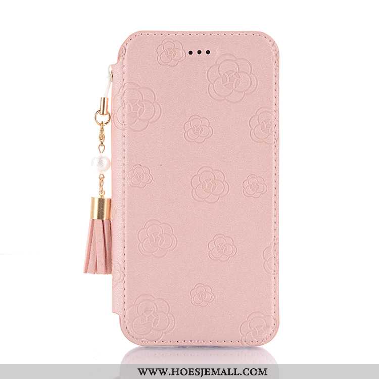 Hoes iPhone Xs Max Leren Hoesje Trend Zwart Mobiele Telefoon Kwasten Folio Zwarte