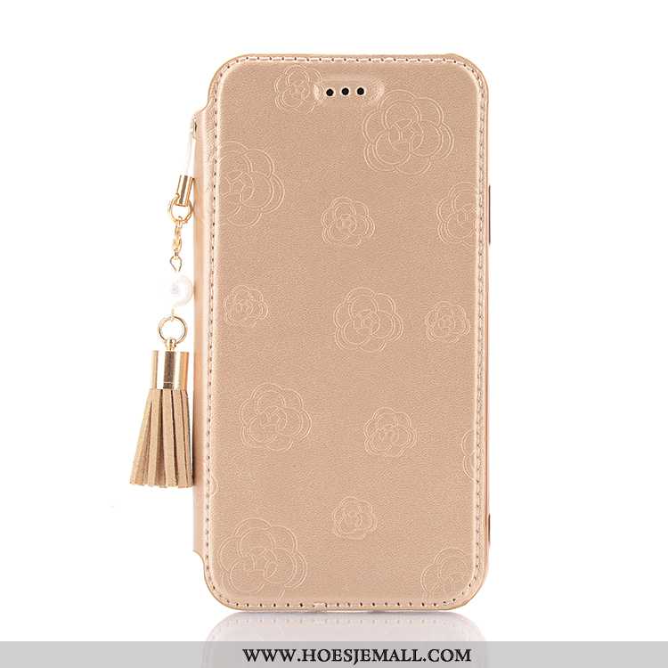 Hoes iPhone Xs Max Leren Hoesje Trend Zwart Mobiele Telefoon Kwasten Folio Zwarte