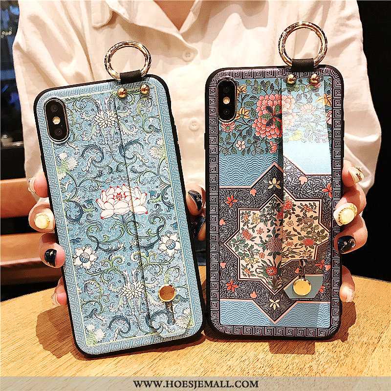 Hoes iPhone Xs Max Siliconen Vintage Paleis Blauw Hoesje Anti-fall Blauwe