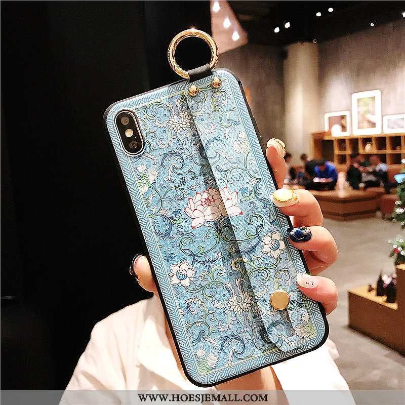 Hoes iPhone Xs Max Siliconen Vintage Paleis Blauw Hoesje Anti-fall Blauwe