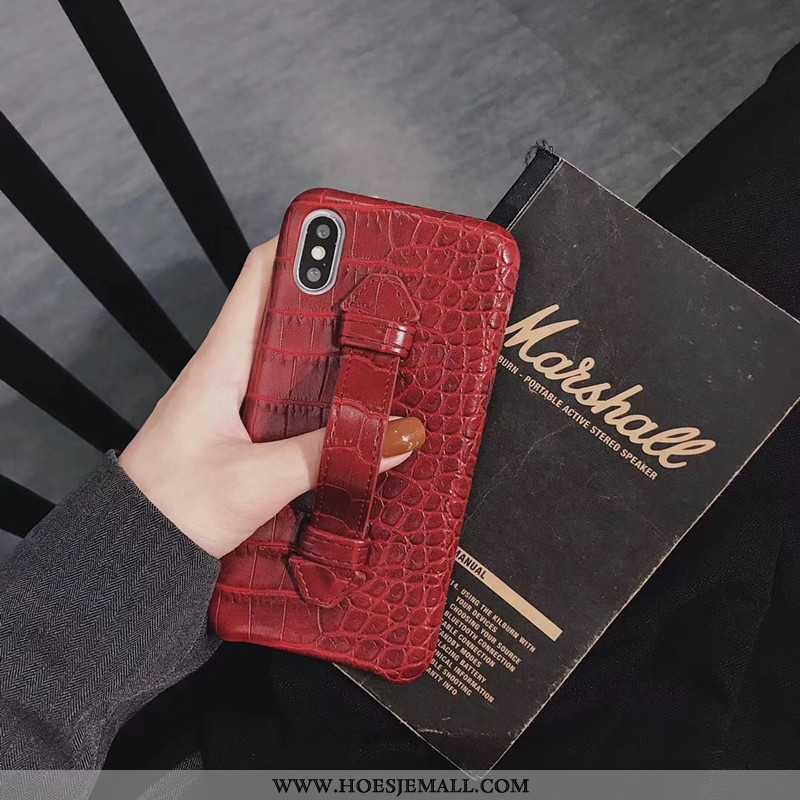 Hoesje iPhone Xs Max Patroon Leren Rood Krokodil Luxe Mobiele Telefoon