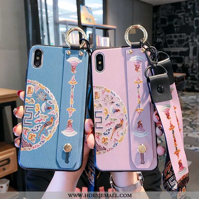 Hoesje iPhone Xs Max Hanger Reliëf Roze Opknoping Nek High End Vintage Wind