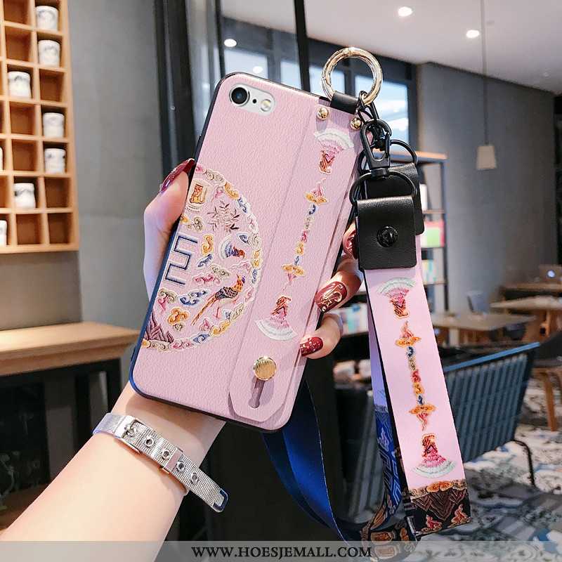 Hoesje iPhone Xs Max Hanger Reliëf Roze Opknoping Nek High End Vintage Wind