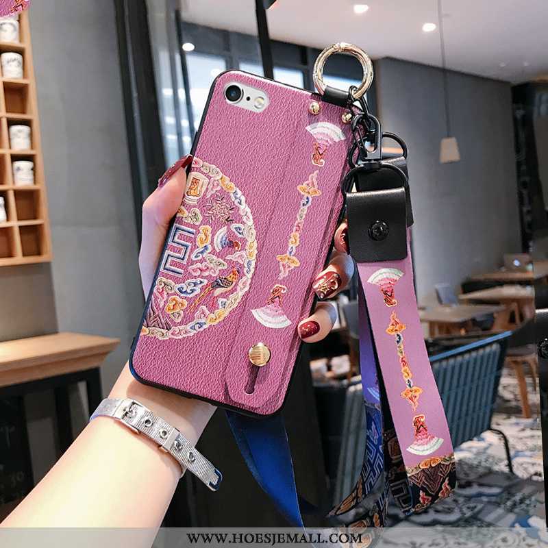 Hoesje iPhone Xs Max Hanger Reliëf Roze Opknoping Nek High End Vintage Wind