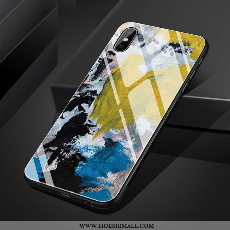 Hoes iPhone Xs Max Vintage Siliconen Olieverfschilderij Mini Mobiele Telefoon Bedrukt Wind Rood