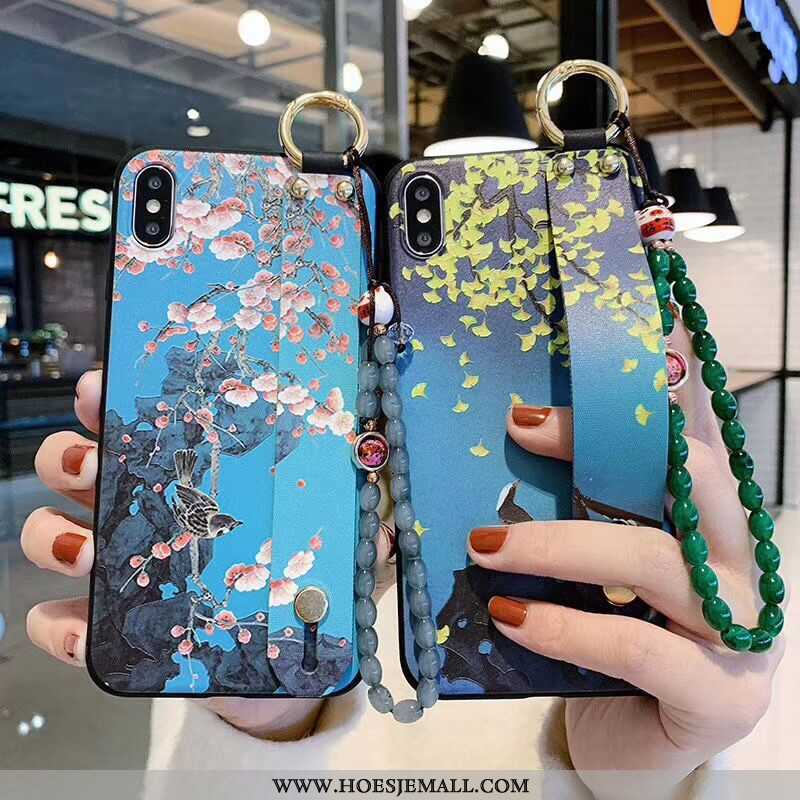 Hoesje iPhone Xs Max Vintage Bescherming Blauw Paleis Bloemen Kunst Blauwe