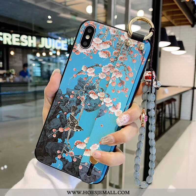 Hoesje iPhone Xs Max Vintage Bescherming Blauw Paleis Bloemen Kunst Blauwe