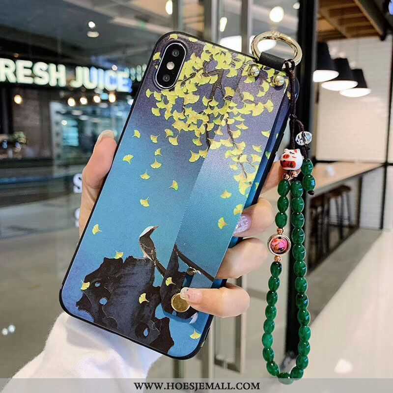 Hoesje iPhone Xs Max Vintage Bescherming Blauw Paleis Bloemen Kunst Blauwe