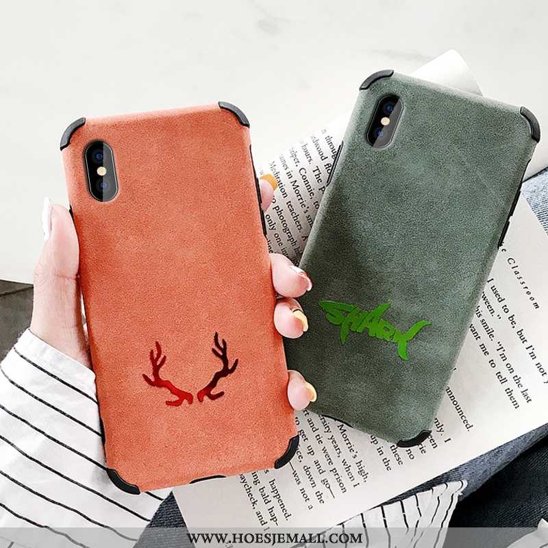 Hoes iPhone Xs Max Leren Hoesje Persoonlijk Net Red Zacht Suede Scheppend Mobiele Telefoon Turquoise