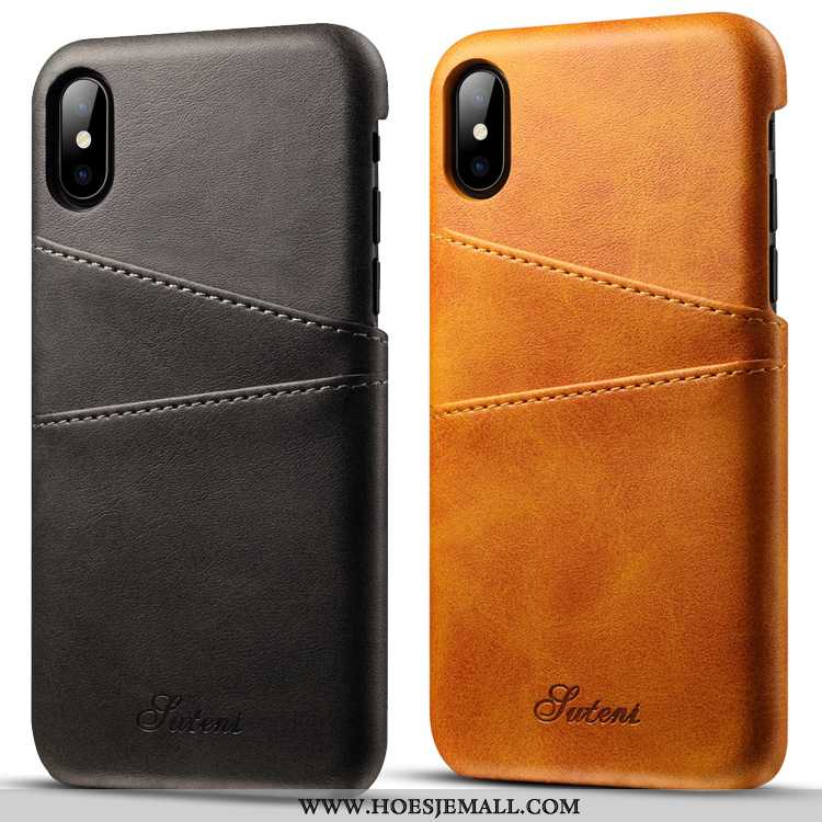 Hoesje iPhone Xs Max Scheppend Portemonnee Mini Kaart Koe Patroon Zacht Bruin