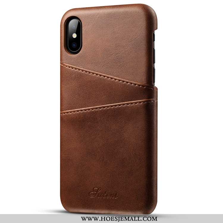 Hoesje iPhone Xs Max Scheppend Portemonnee Mini Kaart Koe Patroon Zacht Bruin