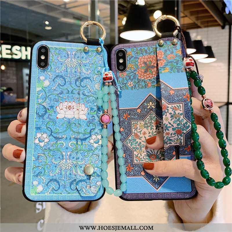 Hoes iPhone Xs Max Vintage Zacht Siliconen Ondersteuning Mobiele Telefoon Blauw Blauwe