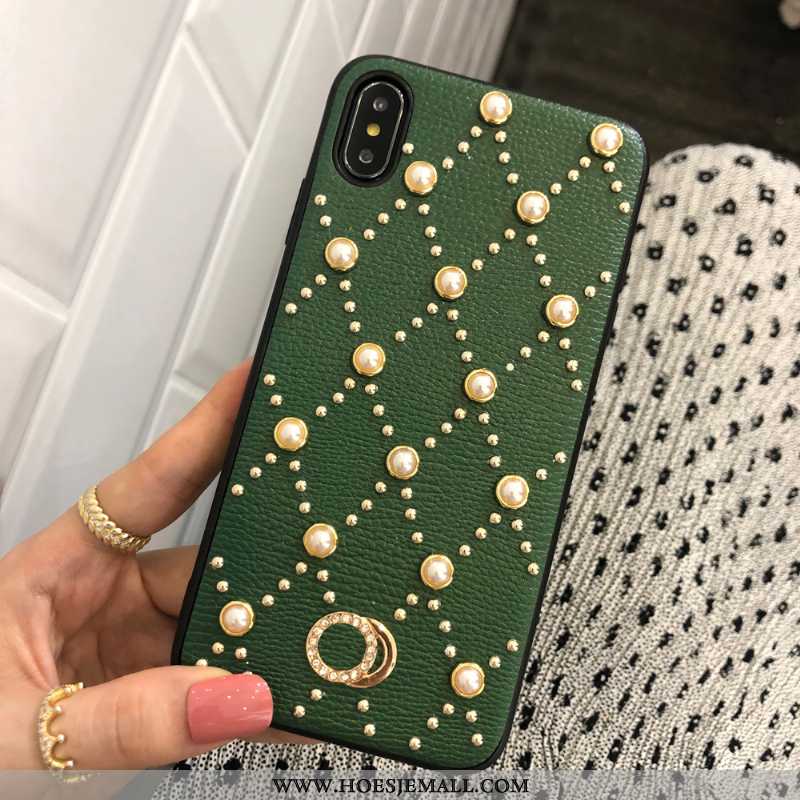 Hoes iPhone Xs Max Ketting Leren Hoesje Parel Wit Net Red Mobiele Telefoon Witte