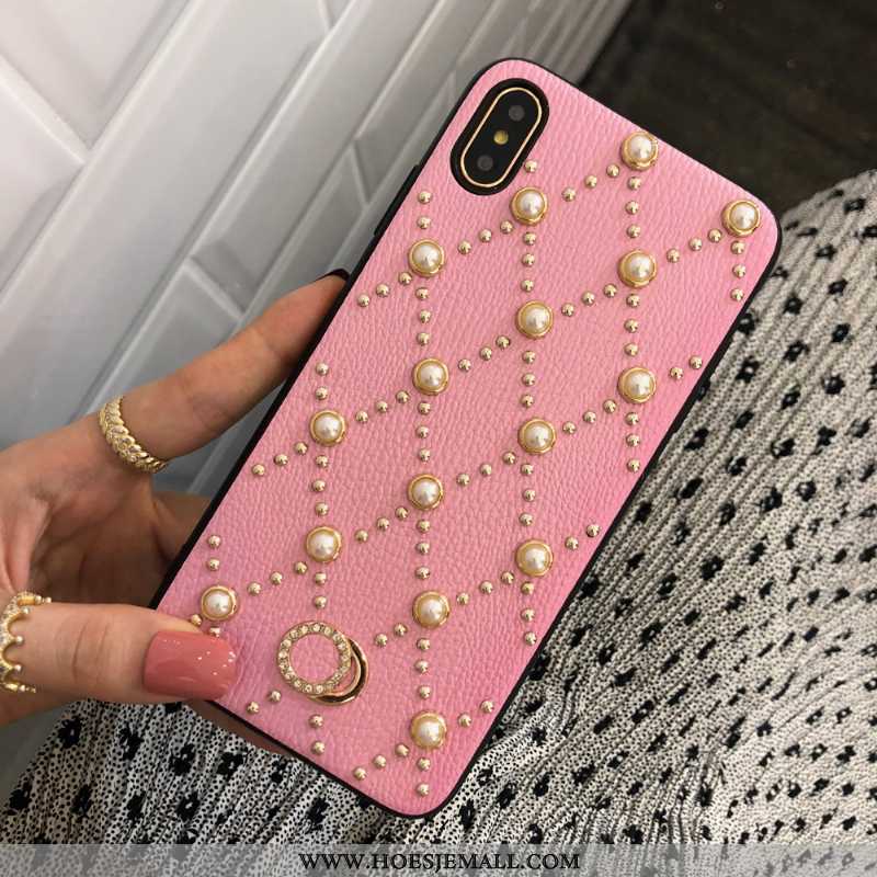 Hoes iPhone Xs Max Ketting Leren Hoesje Parel Wit Net Red Mobiele Telefoon Witte