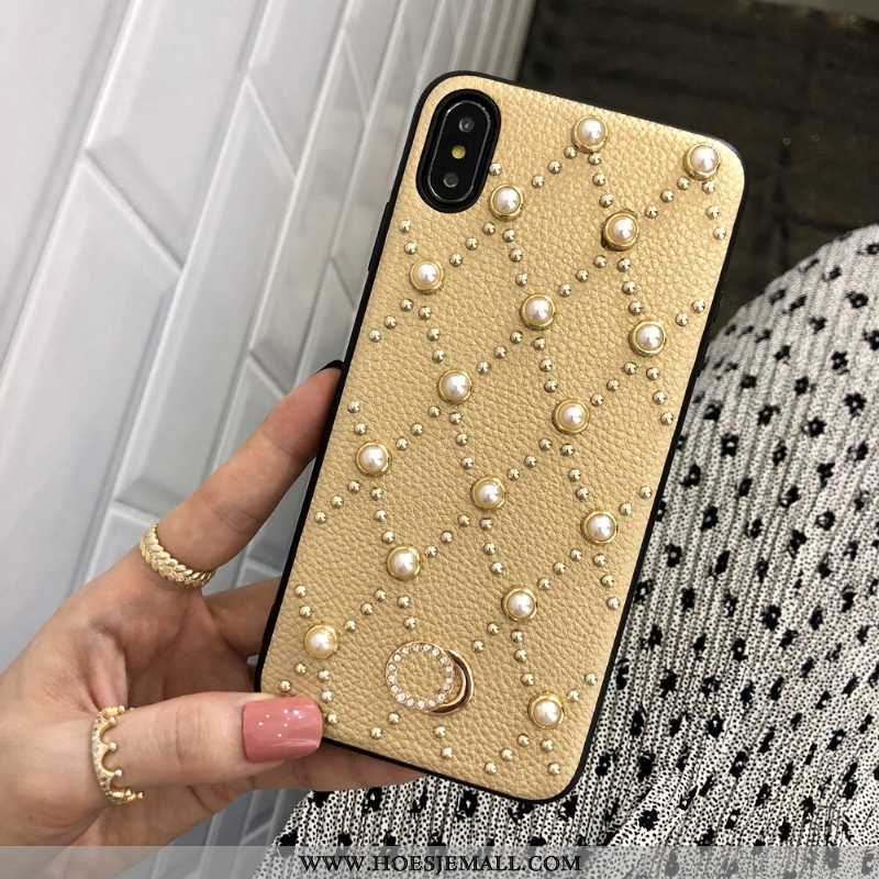 Hoes iPhone Xs Max Ketting Leren Hoesje Parel Wit Net Red Mobiele Telefoon Witte