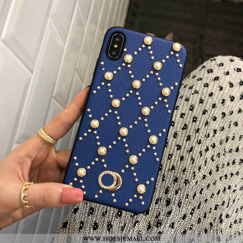 Hoes iPhone Xs Max Ketting Leren Hoesje Parel Wit Net Red Mobiele Telefoon Witte