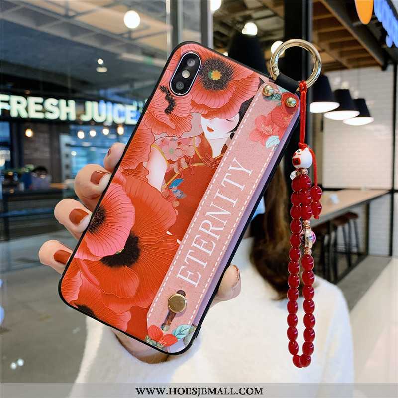 Hoes iPhone Xs Max Hanger Scheppend Chinese Stijl Anti-fall Mobiele Telefoon Vintage Rood