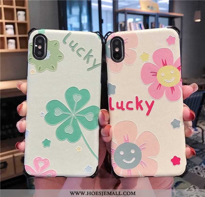 Hoesje iPhone Xs Bescherming Reliëf Hoes Anti-fall All Inclusive Siliconen Mini Roze