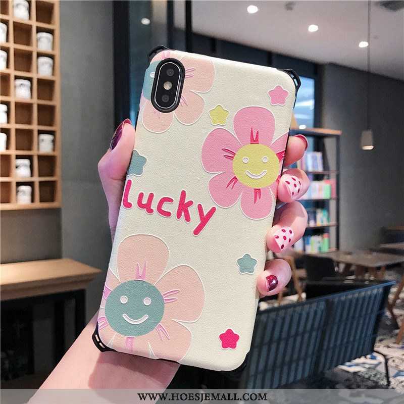 Hoesje iPhone Xs Bescherming Reliëf Hoes Anti-fall All Inclusive Siliconen Mini Roze