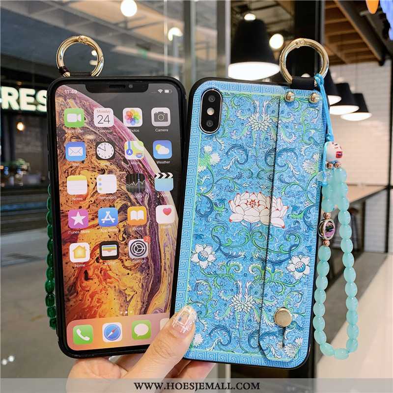 Hoesje iPhone Xs Zacht Siliconen Anti-fall Vintage Blauw Armbanden Blauwe