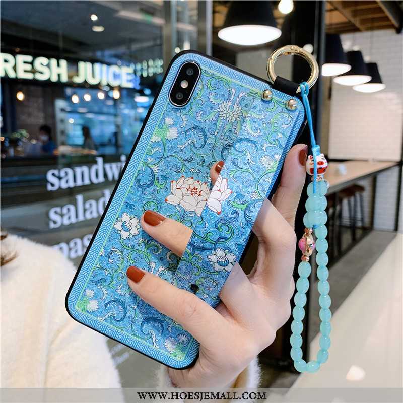 Hoesje iPhone Xs Zacht Siliconen Anti-fall Vintage Blauw Armbanden Blauwe