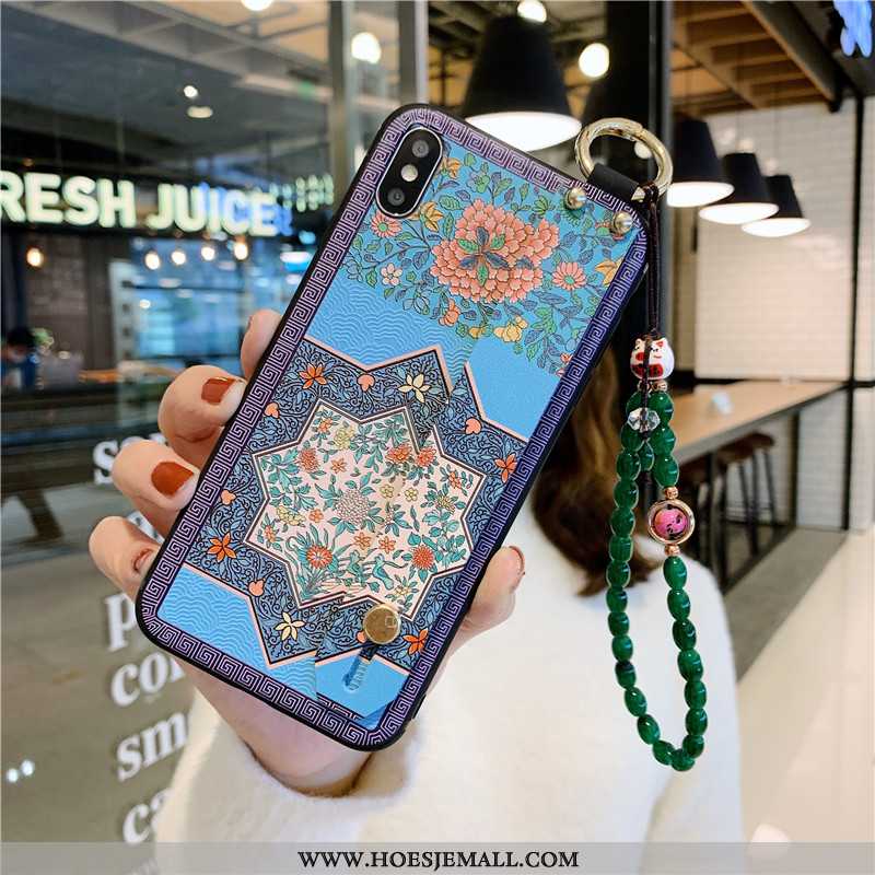 Hoesje iPhone Xs Zacht Siliconen Anti-fall Vintage Blauw Armbanden Blauwe