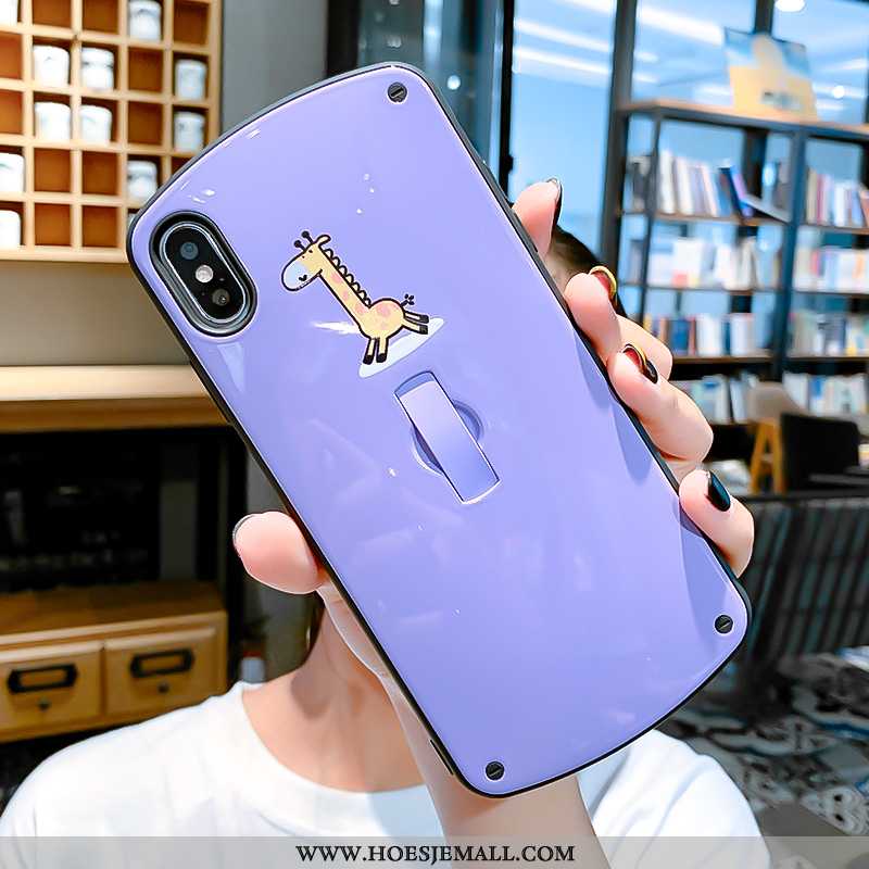 Hoesje iPhone Xs Scheppend Spotprent Rondje Purper Anti-fall Mobiele Telefoon Ondersteuning