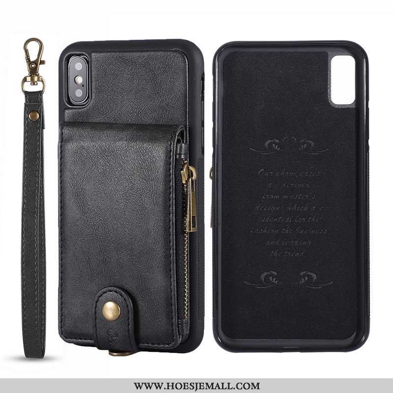 Hoes iPhone Xs Vintage Portemonnee Echt Leer Leren Hoesje High End Zwart Zwarte