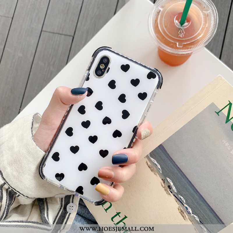 Hoesje iPhone Xs Siliconen Trend Eenvoudige Wit Anti-fall Liefde All Inclusive Zwarte