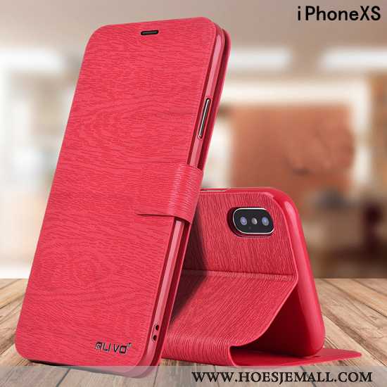 Hoes iPhone Xs Zacht Siliconen Mobiele Telefoon Leren Hoesje Folio All Inclusive Rood