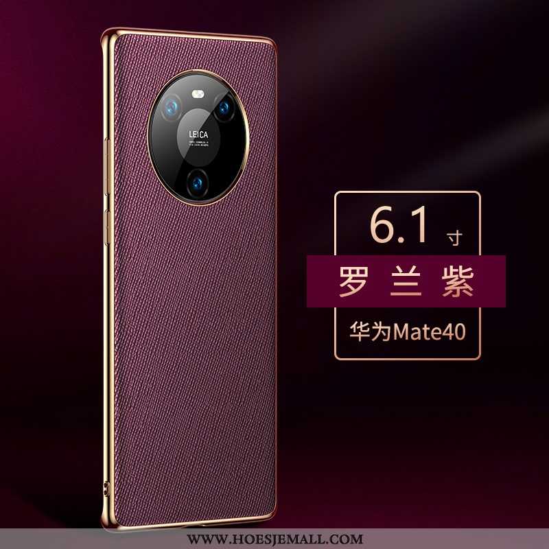 Hoes Huawei Mate 40 Echt Leer Bescherming High End Mobiele Telefoon Purper Anti-fall Luxe