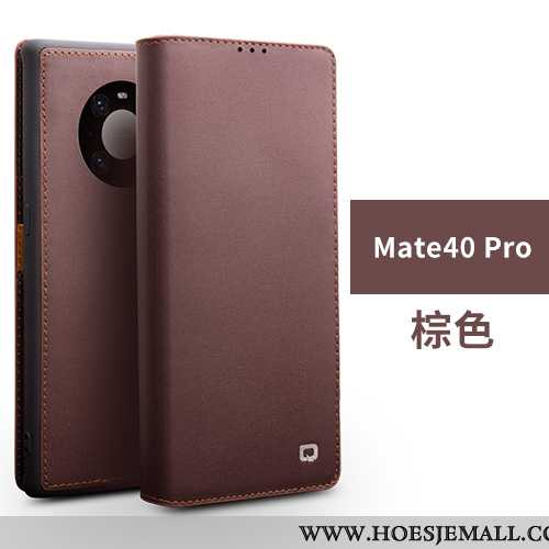Hoes Huawei Mate 40 Pro Bescherming Leren Hoesje Folio Eenvoudige Kaart Echt Leer High End Bruin
